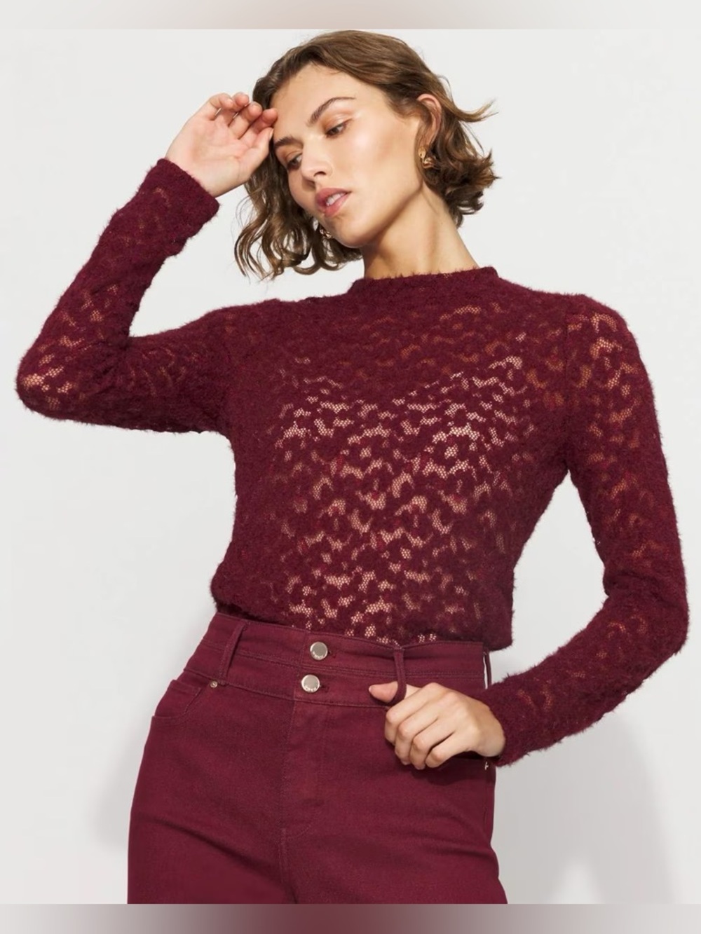 Textured Lace Mockneck Top